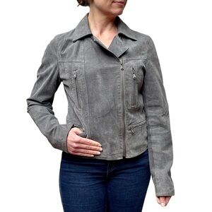 LEVIS SUEDE LEATHER ASYMMETRIC ZIP GRAY MOTO BIKER JACKET